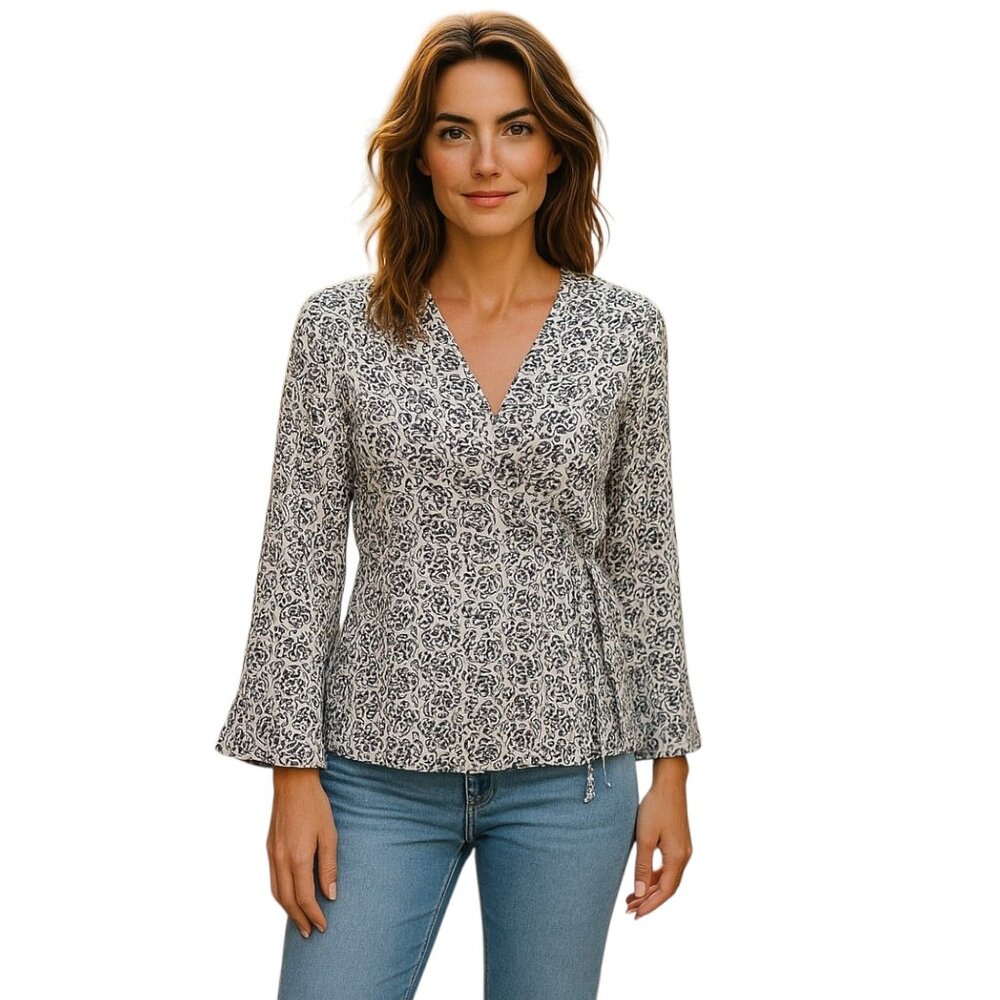 A.L.C. NWT Wrap Blouse Top Silk Tie Black White Longsleeve Shirt ALC 4